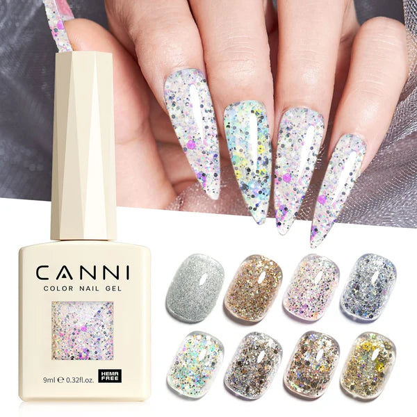 CANNI HEMA-FREE & TPO-FREE Glitter Gélový Lak 9 ml – Dawn Crystal Flash Series - 8090