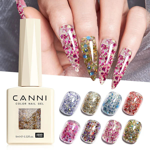 CANNI HEMA-FREE & TPO-FREE Glitter Gélový Lak 9 ml – Glitz Flash Series - 8088
