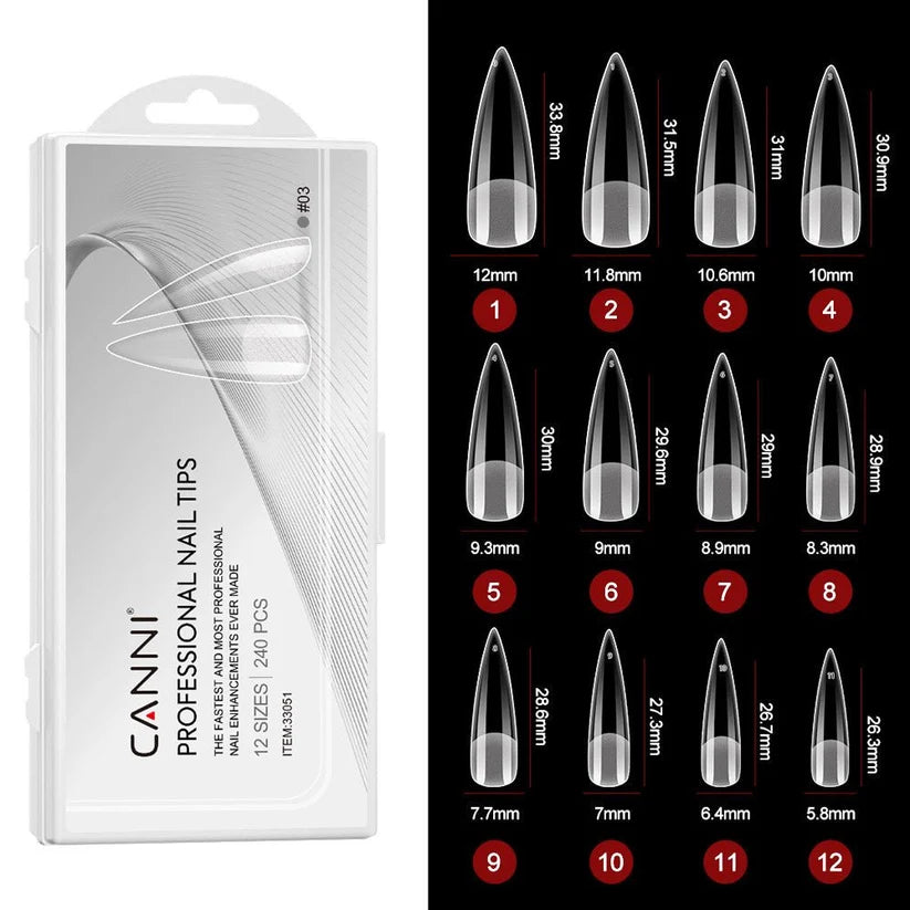 CANNI Soft Gel tipy na nechty No.03 – Stiletto, 240 ks / 12 veľkostí