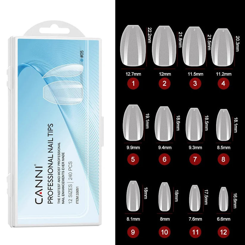 CANNI Soft Gel tipy na nechty No.05 – krátke Coffin, 240 ks / 12 veľkostí