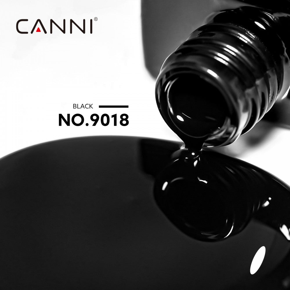 CANNI HEMA & TPO Free UVLED gélový lak 9 ml – 9018 (Čierna)
