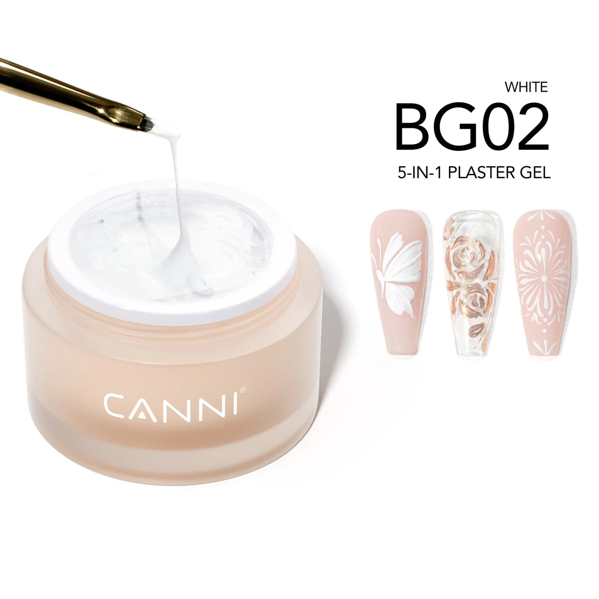 CANNI 5in1 Plaster Gel BG02 – biely zdobiaci gél na nechty, 10 g