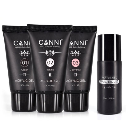 CANNI HEMA & TPO Free akrylgél (polygél) sada 01–03 – 3 × 45 g + Nail Liquid 75 ml ZADARMO