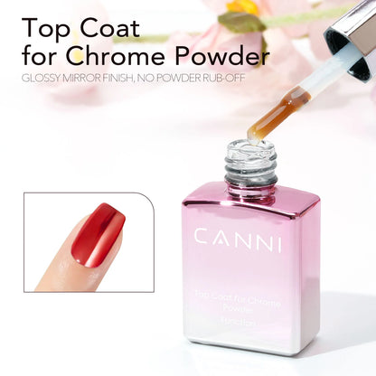 CANNI Chrome Powder Top Coat – bezvýpotkový vrchný gél na chrómový prášok – 9 ml