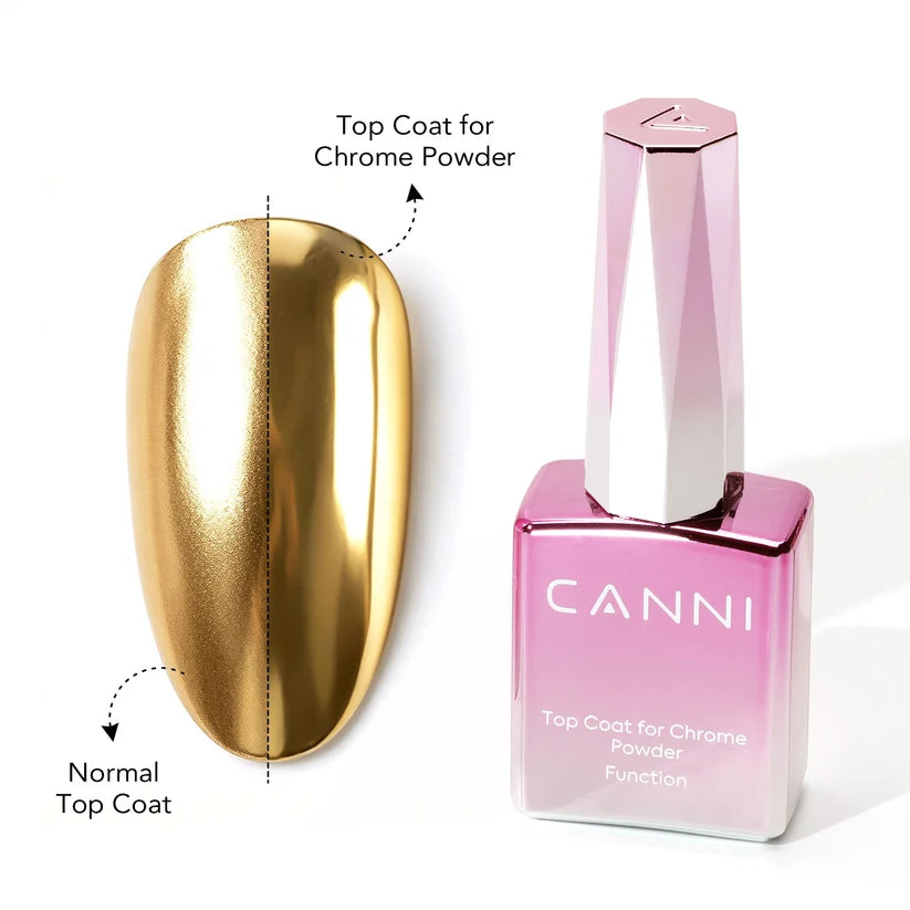 CANNI Chrome Powder Top Coat – bezvýpotkový vrchný gél na chrómový prášok – 9 ml