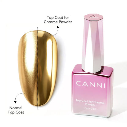 CANNI Chrome Powder Top Coat – bezvýpotkový vrchný gél na chrómový prášok – 9 ml