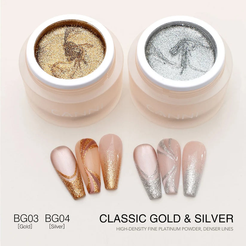CANNI Metallic Painting Gel BG04 – strieborný zdobiaci gél na nechty, 10 g
