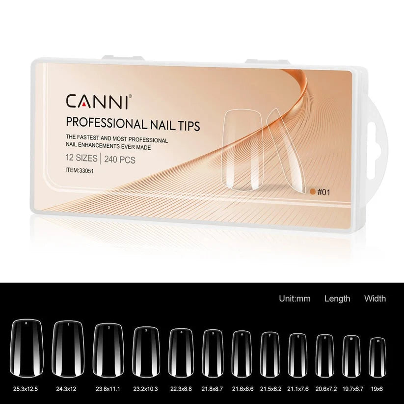 CANNI Soft Gel tipy na nechty No.01 – štvorcové, 240 ks / 12 veľkostí