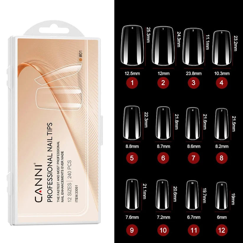 CANNI Soft Gel tipy na nechty No.01 – štvorcové, 240 ks / 12 veľkostí