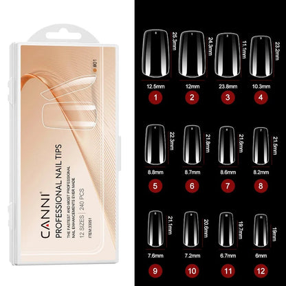 CANNI Soft Gel tipy na nechty No.01 – štvorcové, 240 ks / 12 veľkostí