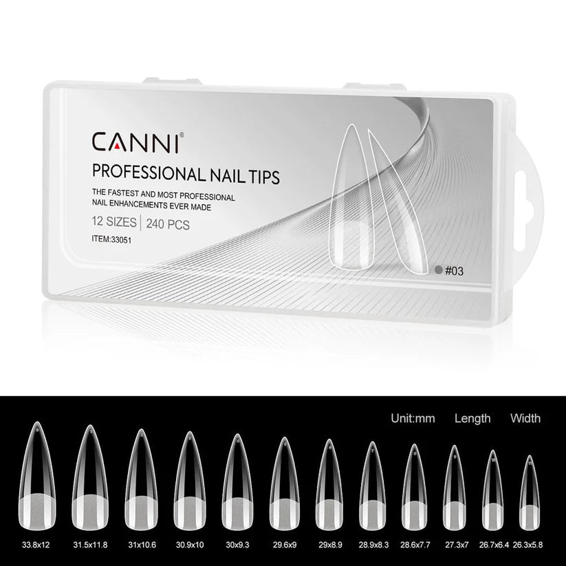 CANNI Soft Gel tipy na nechty No.03 – Stiletto, 240 ks / 12 veľkostí