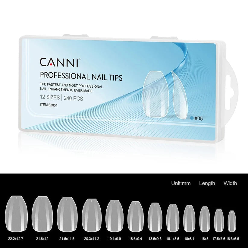 CANNI Soft Gel tipy na nechty No.05 – krátke Coffin, 240 ks / 12 veľkostí